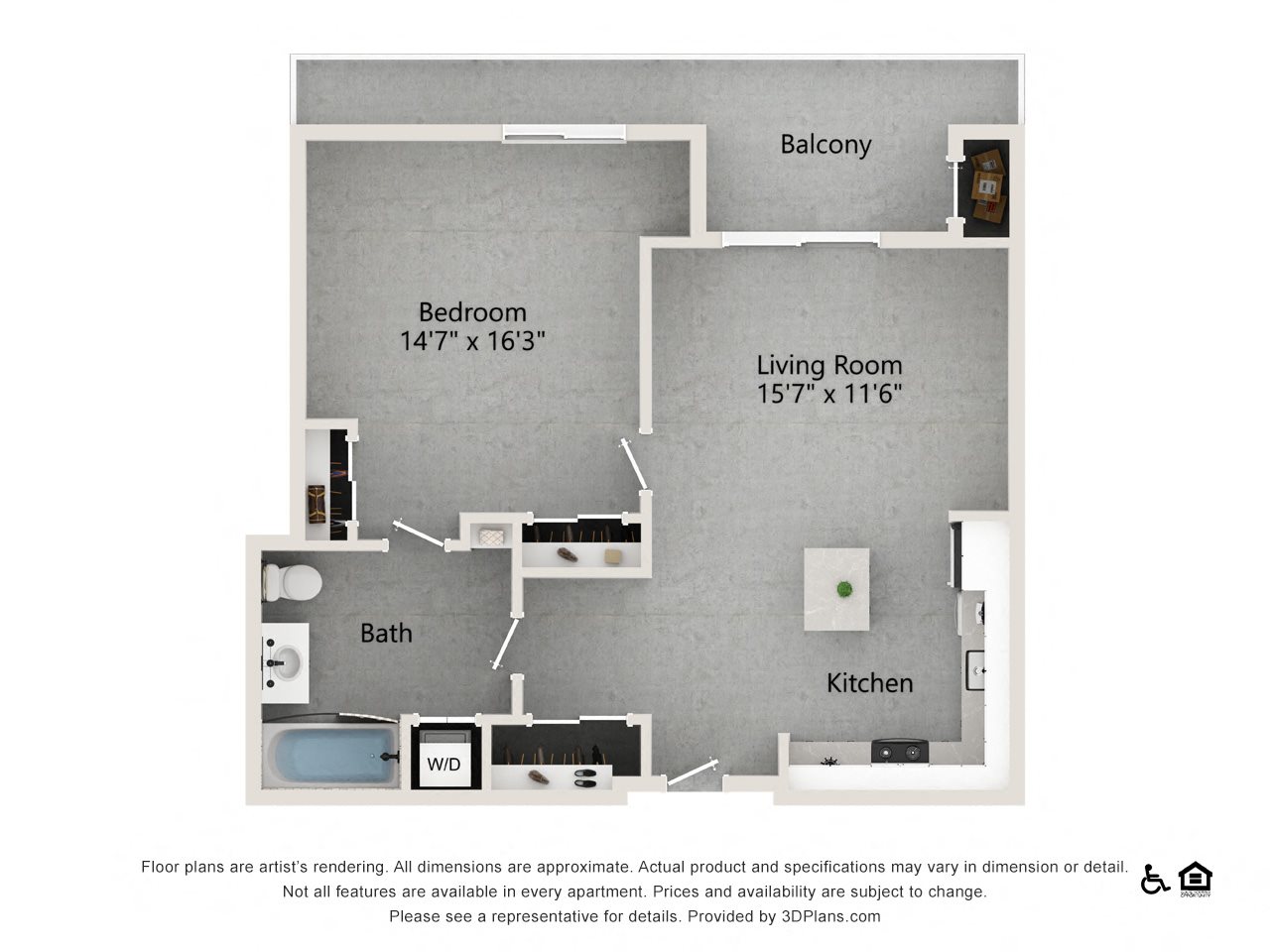 I bedroom 1 Bath 1036SF